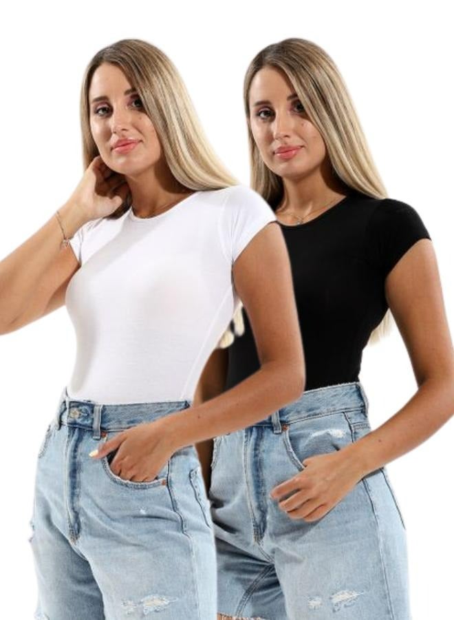 Cottonil Pack of 2 Women's Round Neck Short Sleeve Cotton Body Top - Image 2